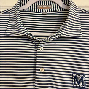 Peter Millar Polo Shirt Men's Large Navy & White Striped Short Sleeve
